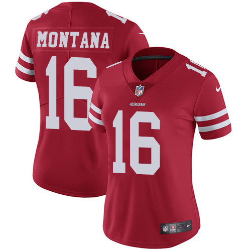 Women's 49ers #16 Joe Montana Red Untouchable Limited Stitched Jersey