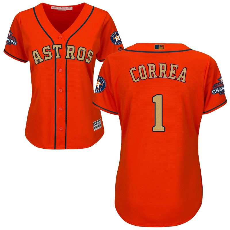 Women's Houston Astros #1 Carlos Correa Orange 2018 Gold Program Cool Base Stitched MLB Jersey