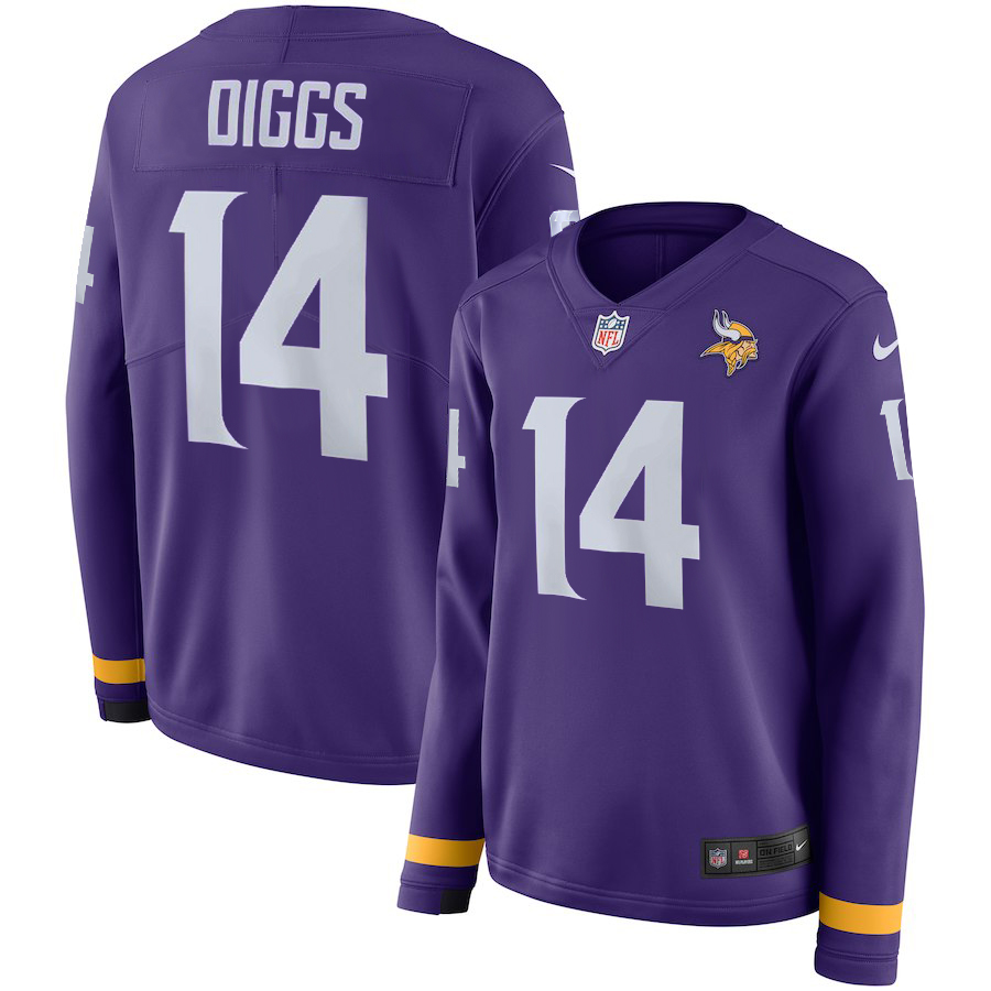 Women's Minnesota Vikings #14 Stefon Diggs Purple Therma Long Sleeve Stitched NFL Jersey