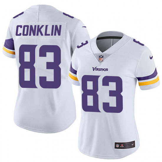 Women's Minnesota Vikings #83 Tyler Conklin White Vapor Untouchable Limited Stitched NFL Jersey(Run Small)