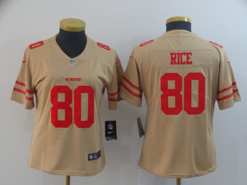 Women's NFL San Francisco 49ers #80 Jerry Rice 2019 Gold Inverted Legend Stitched NFL Jersey(Runs Small)