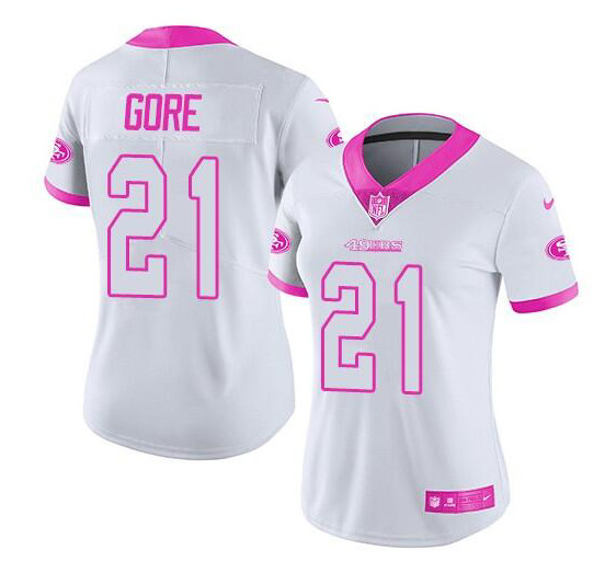 Women's San Francisco 49ers #21 Frank Gore White/Pink Stitched Jersey(Run Small)