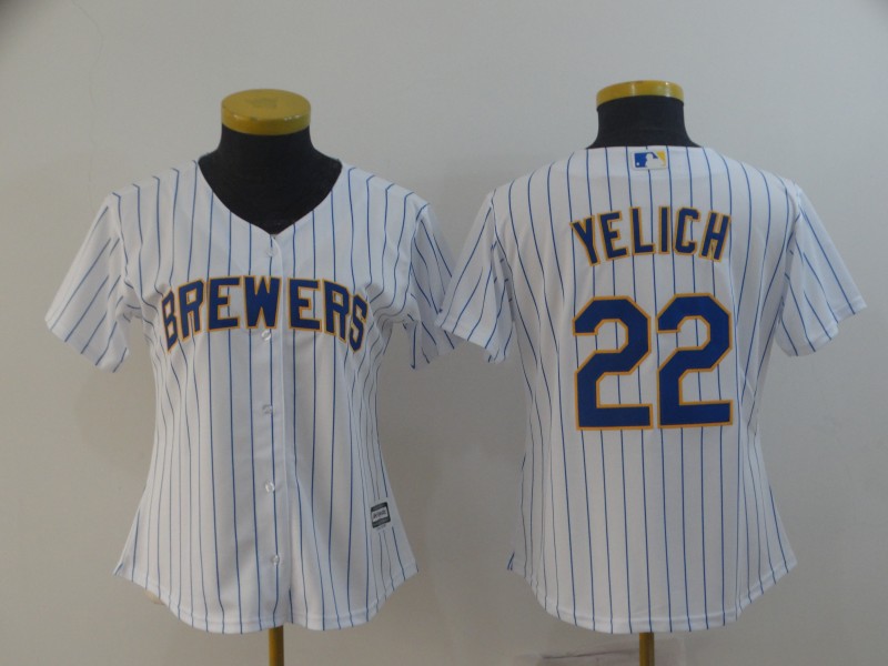 Women's Milwaukee Brewers #22 Christian Yelich "Yeli" White Cool Base Stitched MLB Jersey(Run Small)