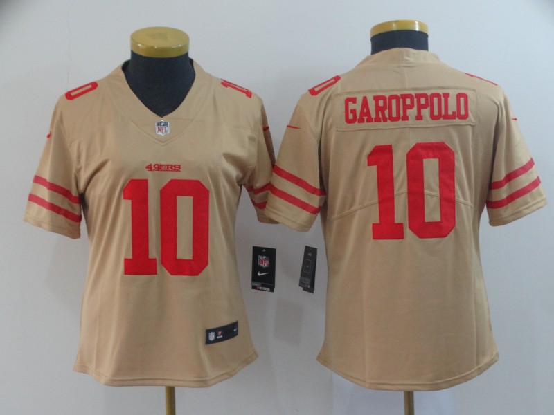 Women's NFL San Francisco 49ers #10 Jimmy Garoppolo 2019 Gold Inverted Legend Stitched NFL Jersey(Run Small)