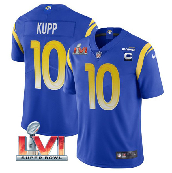 Women's Los Angeles Rams #10 Cooper Kupp 2022 Royal With C Patch Super Bowl LVI Vapor Limited Jersey(Run Small)