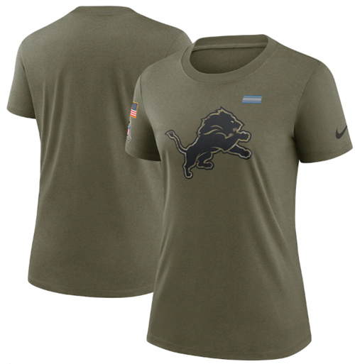 Women's Detroit Lions Olive 2021 Salute To Service T-Shirt (Run Small)