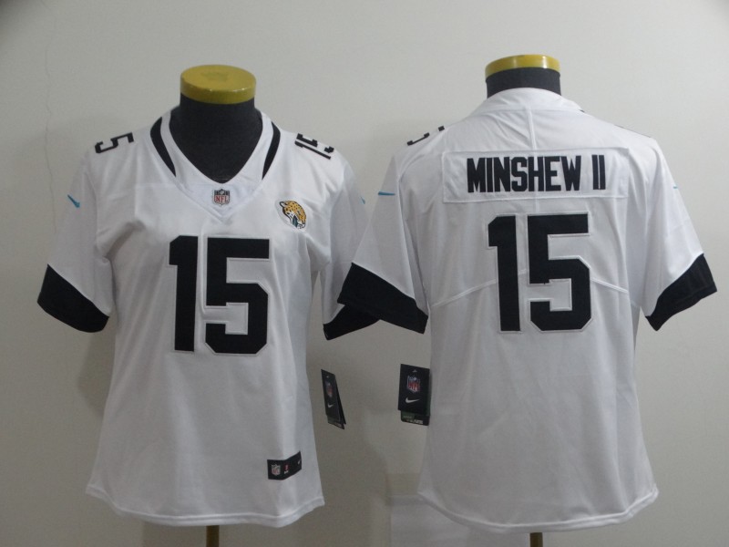 Women's Jacksonville Jaguars #15 Gardner Minshew II White Vapor Untouchable Stitched NFL Jersey(Run Small)