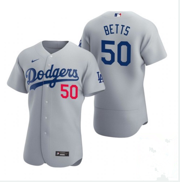 Women's Los Angeles Dodgers #50 Mookie Betts Grey Stitched MLB Jersey(Run Small)