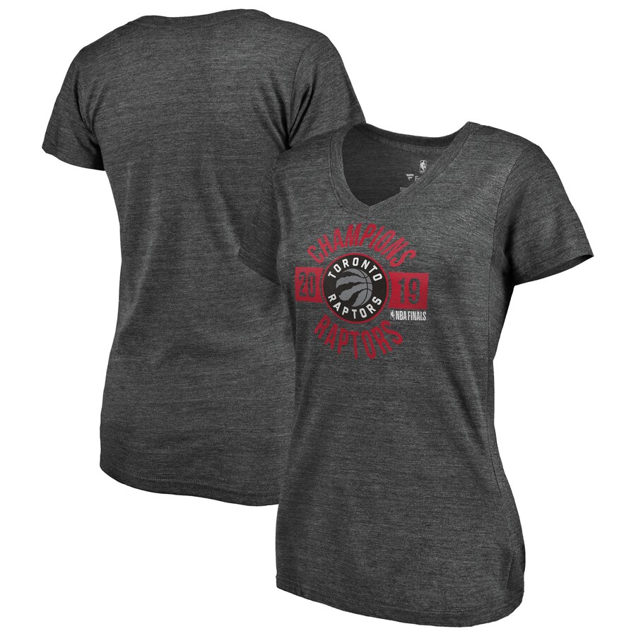 Women's Toronto Raptors Heather Charcoal 2019 NBA Finals Champions Wings To Fly Tri-Blend V-Neck T-Shirt