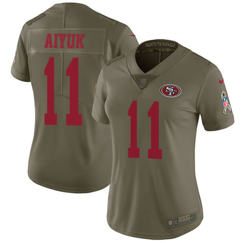 Women's NFL San Francisco 49ers #11 Brandon Aiyuk Red Olive Salute To Service Limited Stitched Jersey(Run Small)