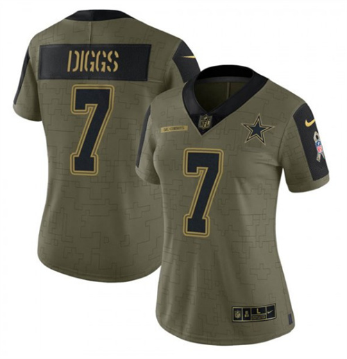 Women's Dallas Cowboys #7 Trevon Diggs Olive Salute To Service Limited Stitched Jersey(Run Small)