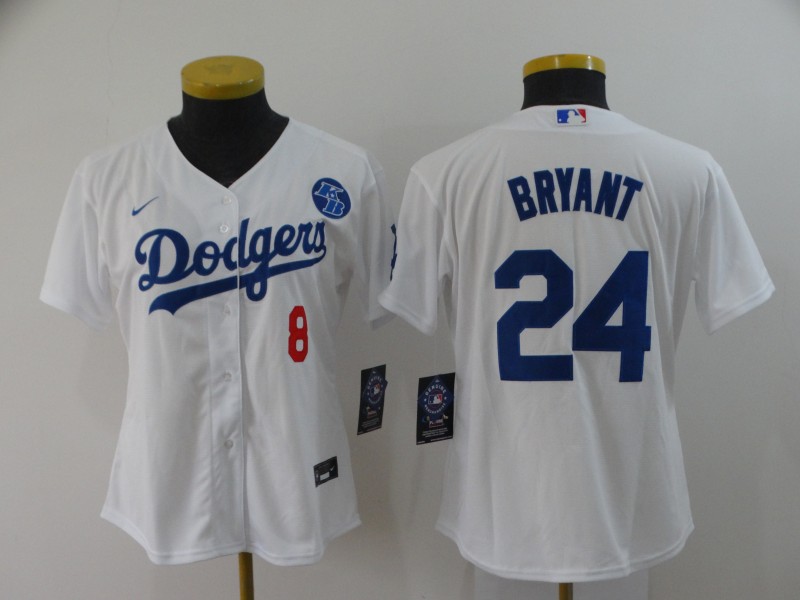 Women's Los Angeles Dodgers 2020 Front #8 Back #24 Kobe Bryant White Cool Base Stitched MLB Jersey(Run Small)