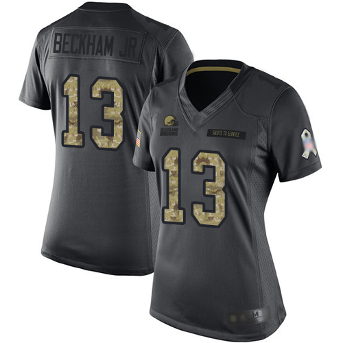 Women's Cleveland Browns #13 Odell Beckham Jr. Black Salute To Service Limited Stitched NFL Jersey(Run Small)