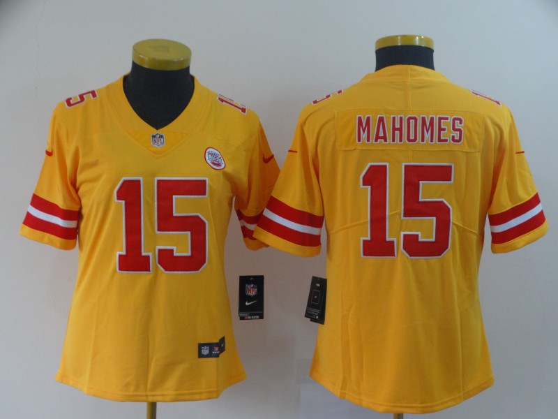 Women's Kansas City Chiefs #15 Patrick Mahomes Gold Inverted Legend Stitched NFL Jersey(Run Small)