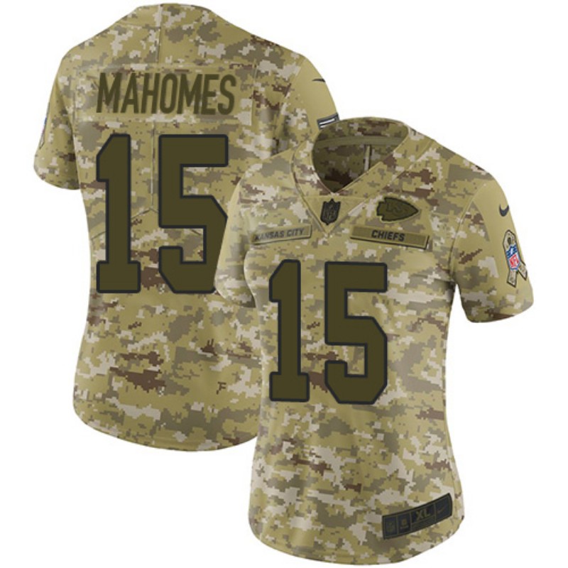 Women's Kansas City Chiefs #15 Patrick Mahomes 2018 Camo Salute To Service Limited Stitched NFL Jersey
