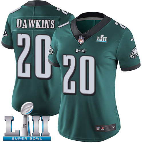 Women's Philadelphia Eagles # 20 Brian Dawkins Green Super Bowl LII Bound Patch Game Event Stitched NFL Jersey