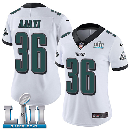 Women's Philadelphia Eagles # 36 Jay Ajayi White Super Bowl LII Bound Patch Game Event Stitched NFL Jersey