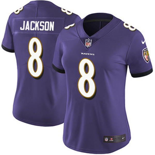 Women's Baltimore Ravens #8 Lamar Jackson Purple Vapor Untouchable Limited Jersey(Run Small)