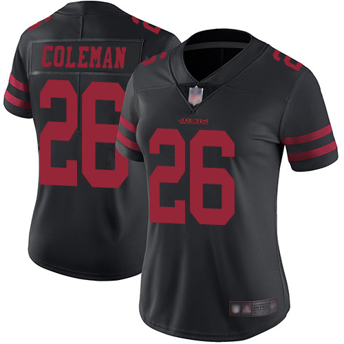 Women's San Francisco 49ers #26 Tevin Coleman Black Vapor Untouchable Limited Stitched NFL Jersey