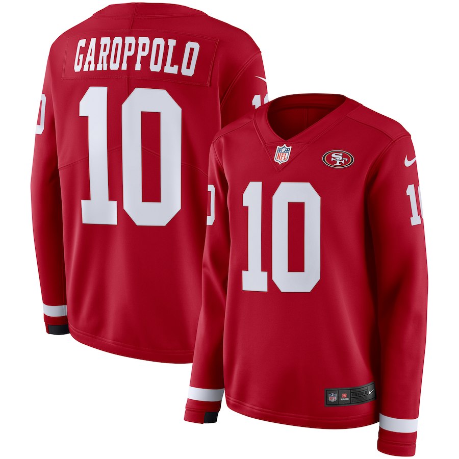 Women's NFL San Francisco 49ers #10 Jimmy Garoppolo Red Therma Long Sleeve Stitched NFL Jersey