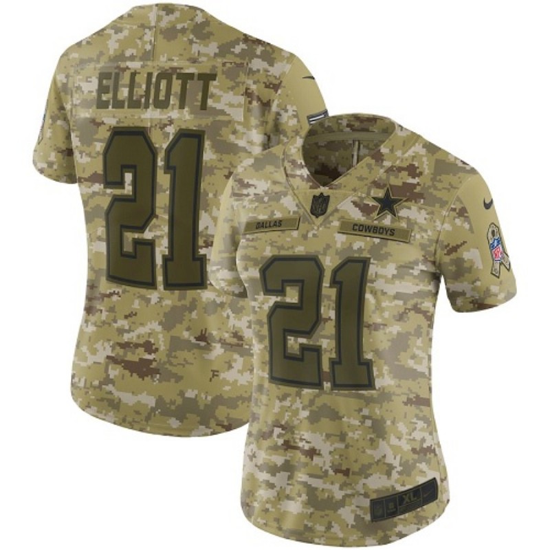 Women's Dallas Cowboys #21 Ezekiel Elliott 2018 Camo Salute To Service Limited Stitched NFL Jersey