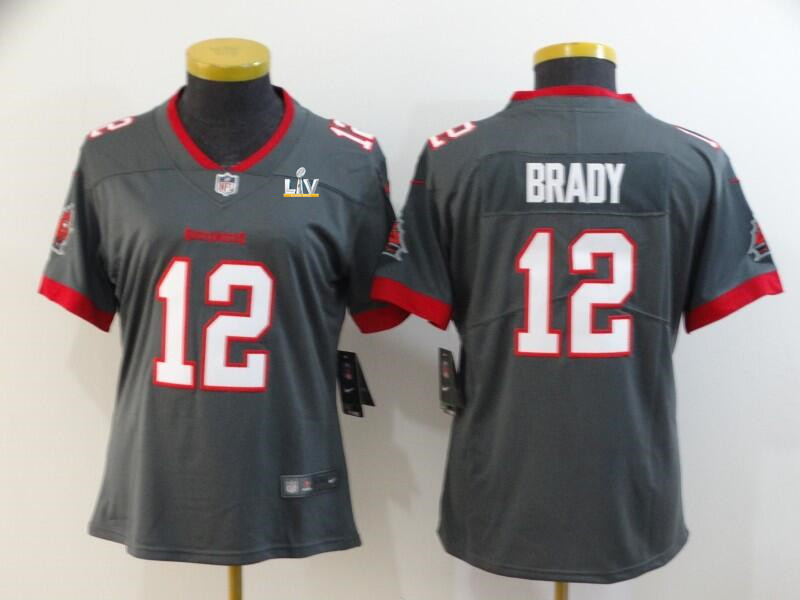Women's Tampa Bay Buccaneers #12 Tom Brady Grey 2021 Super Bowl LV Limited Stitched NFL Jersey(Run Small)