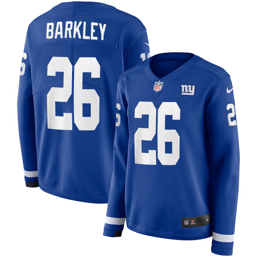 Women's New York Giants #26 Saquon Barkley Royal Therma Long Sleeve Stitched NFL Jersey