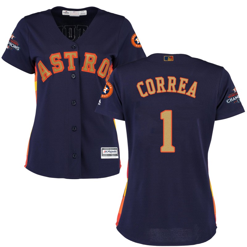 Women's Houston Astros #1 Carlos Correa Navy 2018 Gold Program Cool Base Stitched MLB Jersey