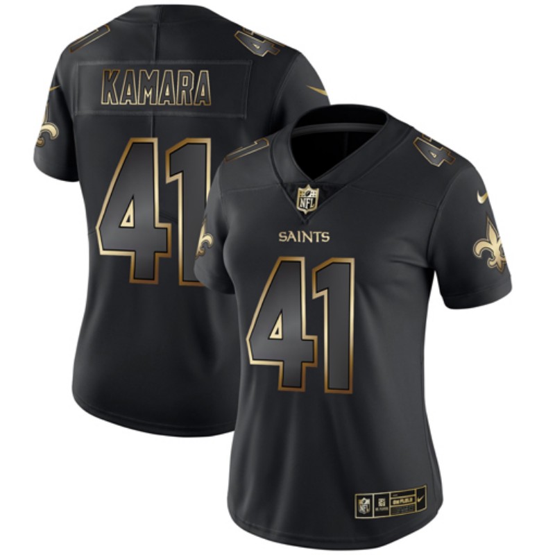 Women's New Orleans Saints #41 Alvin Kamara 2019 Black Gold Edition Stitched NFL Jersey(Run Small)