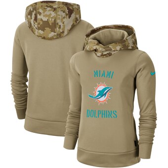 Women's Miami Dolphins Khaki 2019 Salute To Service Therma Pullover Hoodie(Run Small)