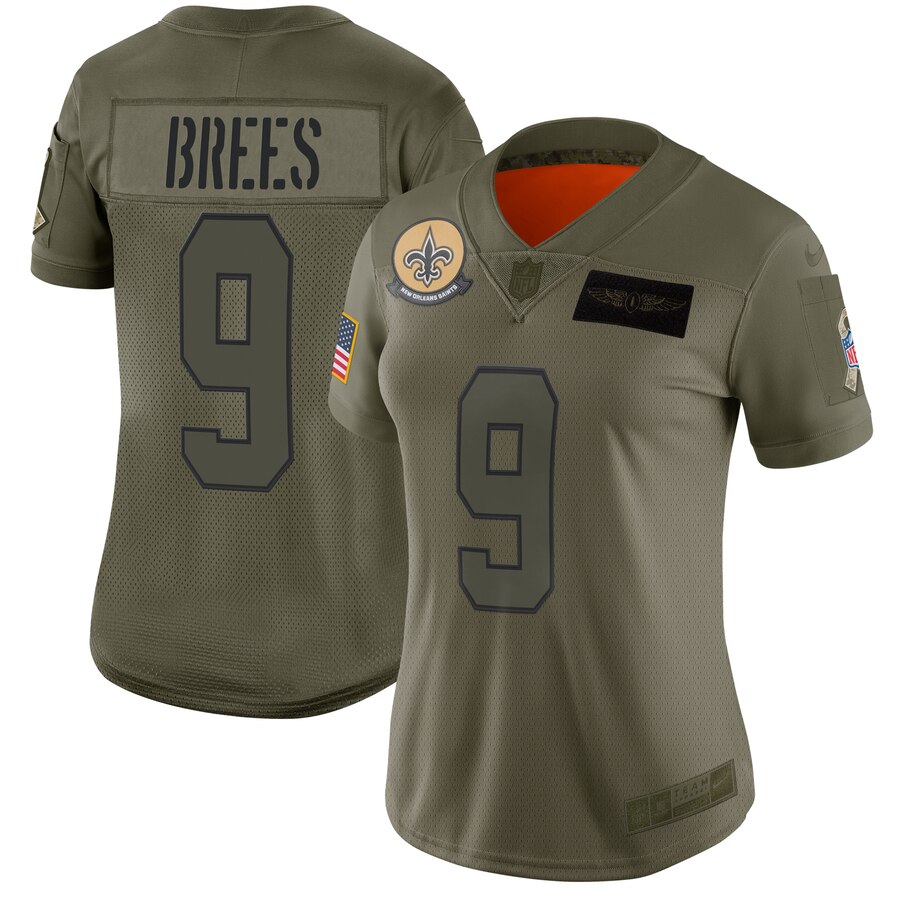 Women's New Orleans Saints #9 Drew Brees 2019 Camo Salute To Service Stitched NFL Jersey(Run Small)