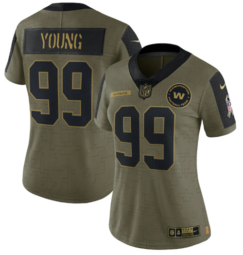 Women's Washington Redskins #99 Chase Young 2021 Olive Salute To Service Limited Stitched Jersey(Run Small)