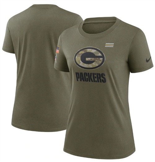Women's Green Bay Packers Olive 2021 Salute To Service T-Shirt (Run Small)