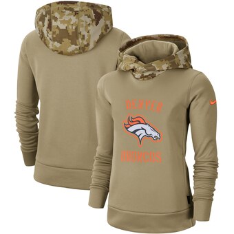 Women's Denver Broncos Khaki 2019 Salute To Service Therma Pullover Hoodie(Run Small)