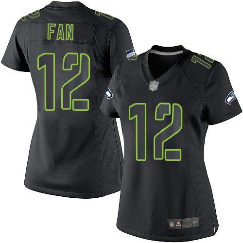 Women's Seattle Seahawks #12 Fan Black Impact Limited Stitched NFL Jersey