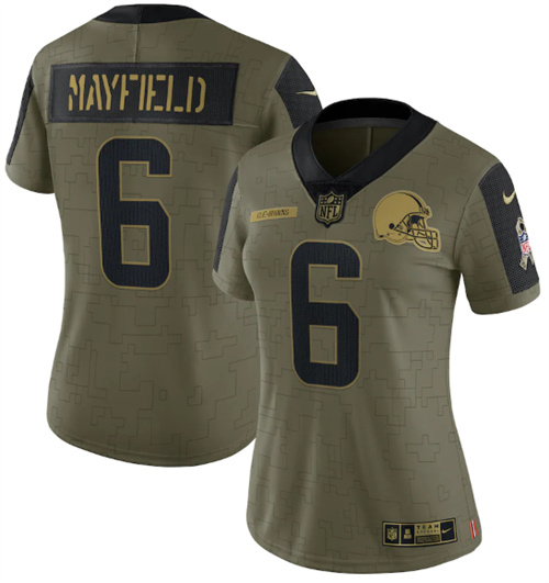 Women's Cleveland Browns #6 Baker Mayfield 2021 Olive Salute To Service Limited Stitched Jersey(Run Small)