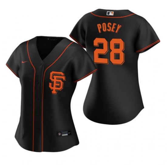 Women's San Francisco Giants #28 Buster Posey Black Cool Base Stitched Jersey(Run Small）