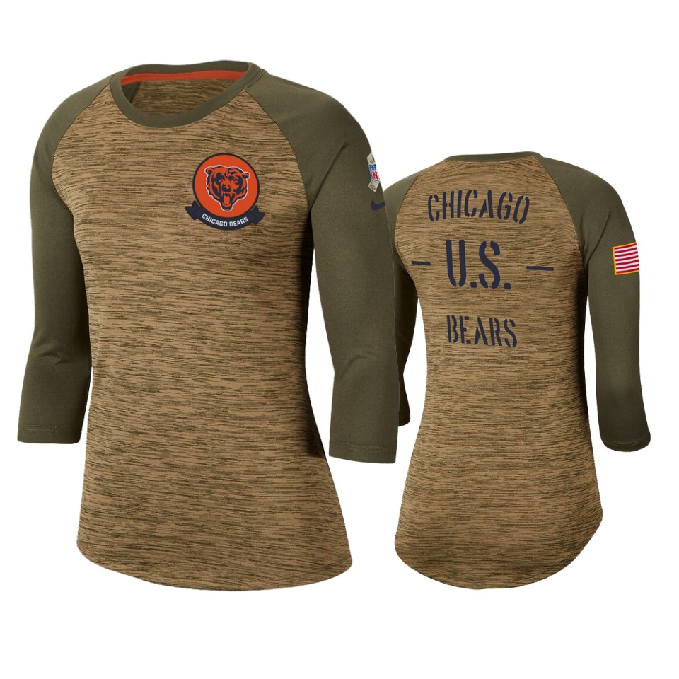 Women's Chicago Bears Khaki 2019 Salute To Service Legend Scoopneck Raglan 3/4 Sleeve T-Shirt(Run Small)