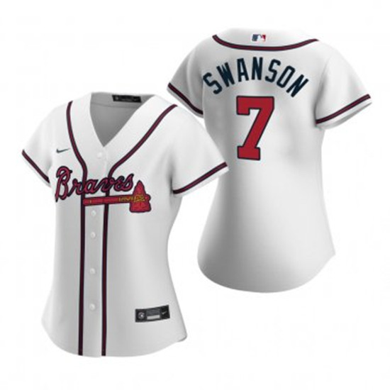 Women's Atlanta Braves #7 Dansby Swanson White Cool Base Stitched Jersey (Run Small)