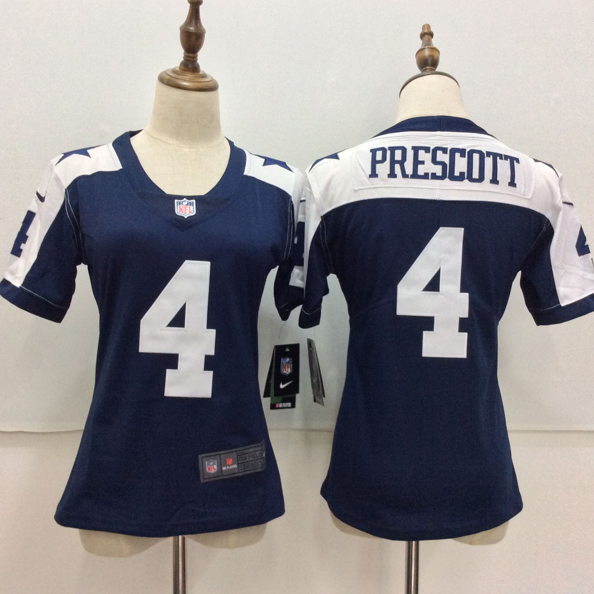Women's Nike Dallas Cowboys # 4 Dak Prescott Blue Throwback Vapor Untouchable Player Limited Stitched NFL Jersey