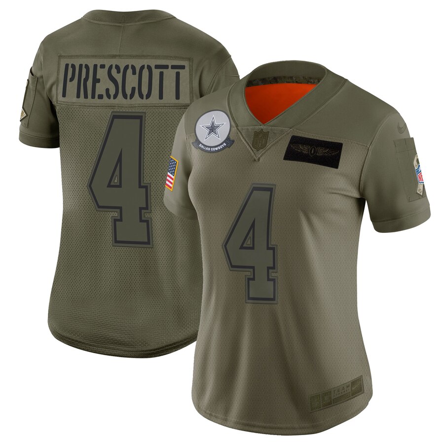 Women's Dallas Cowboys #4 Dak Prescott 2019 Camo Salute To Service Stitched NFL Jersey