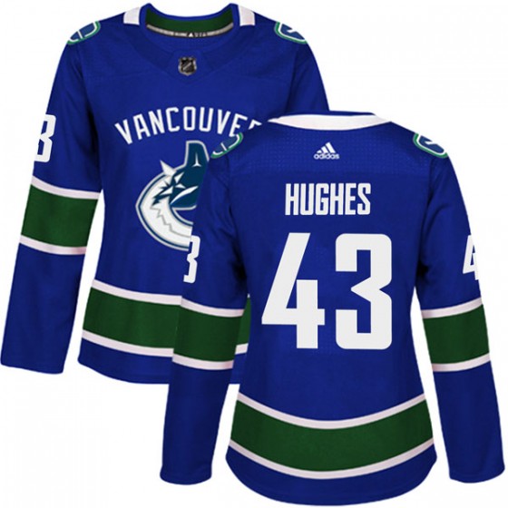 Women's Adidas Vancouver Canucks #43 Quinn Hughes Blue NHL Stitched Jersey
