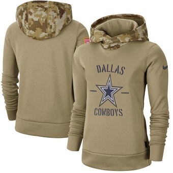 Women's Dallas Cowboys Khaki 2019 Salute To Service Therma Pullover Hoodie(Run Small)