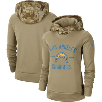 Women's Los Angeles Chargers Khaki 2019 Salute To Service Therma Pullover Hoodie(Run Small)