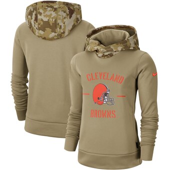 Women's Cleveland Browns Khaki 2019 Salute To Service Therma Pullover Hoodie(Run Small)