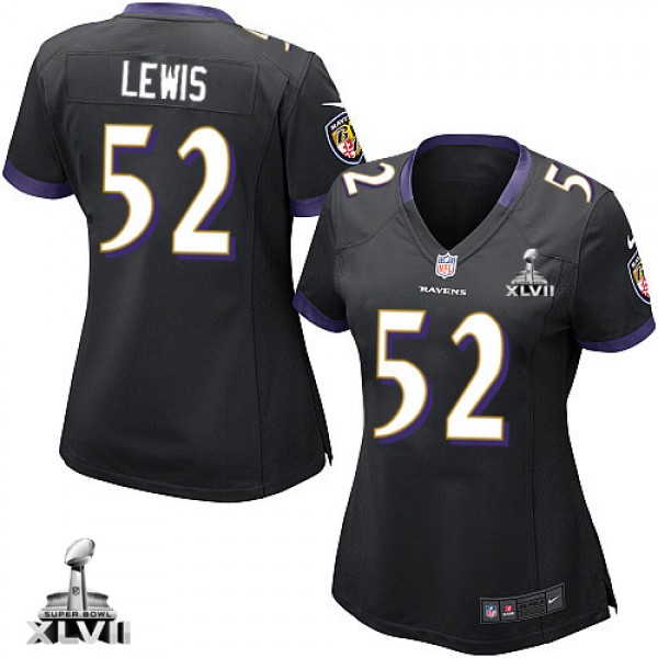 Women's Baltimore Ravens #52 Ray Lewis Black Alternate With Super Bowl Patch Limited Stitched NFL Jersey