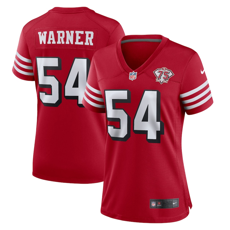 Women's San Francisco 49ers #54 Fred Warner Scarlet 75th Anniversary Stitched NFL Game Jersey(Run Small)