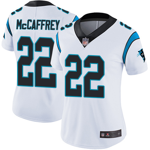 Women's Carolina Panthers #22 Christian McCaffrey White Vapor Untouchable NFL Limited Stitched Jersey