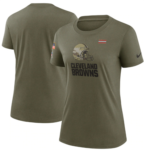 Women's Cleveland Browns Olive 2021 Salute To Service T-Shirt (Run Small)