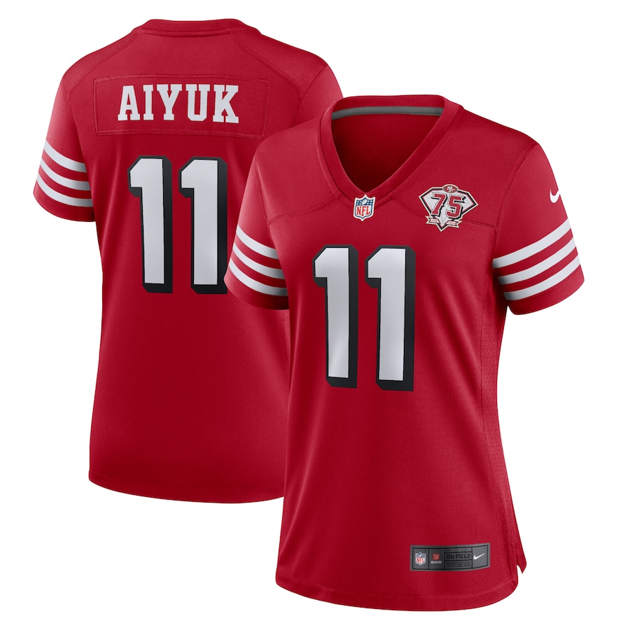 Women's San Francisco 49ers #11 Brandon Aiyuk Scarlet 75th Anniversary Stitched NFL Game Jersey(Run Small)